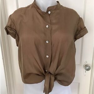 CALYPSO ST BARTH Brown Silk Shirt Sleeve Button Blouse Shirt Size Small Beauty